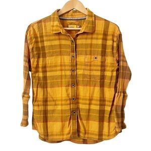 Prana‎ Yellow and Brown Organic Cotton Plaid Flannel Style Button Down Shirt